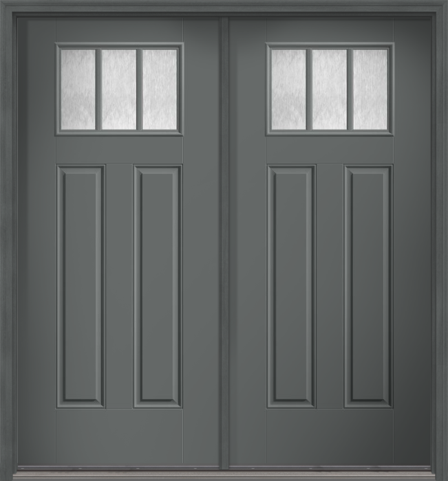 80" Chord Craftsman 3 Lite 2 Panel SDL Smooth Fiberglass Double Door