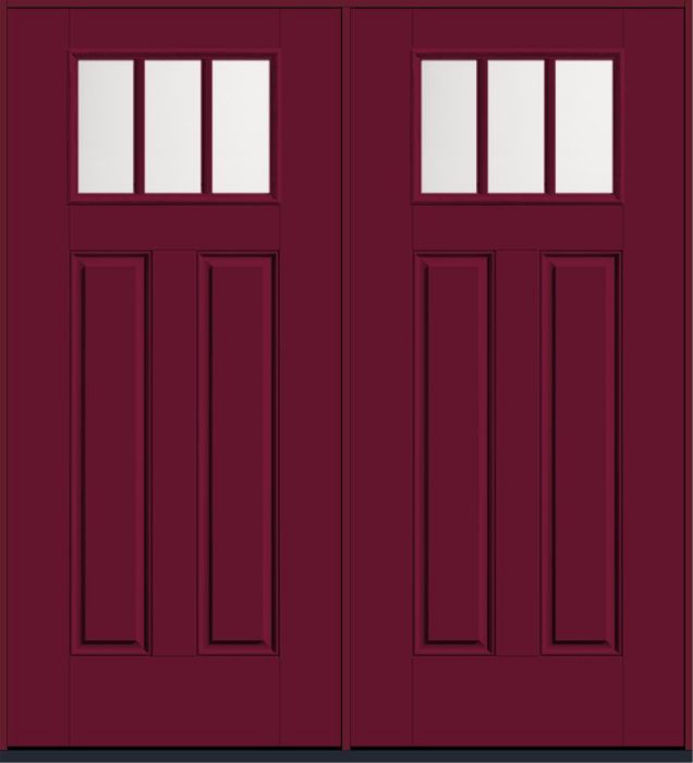 80" Satin Etch Craftsman 3 Lite 2 Panel SDL Smooth Fiberglass Double Door