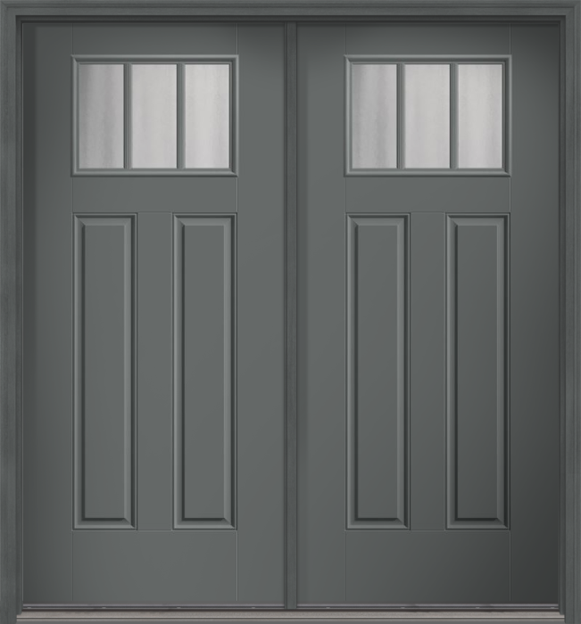 80" Chinchilla Craftsman 3 Lite 2 Panel SDL Smooth Fiberglass Double Door