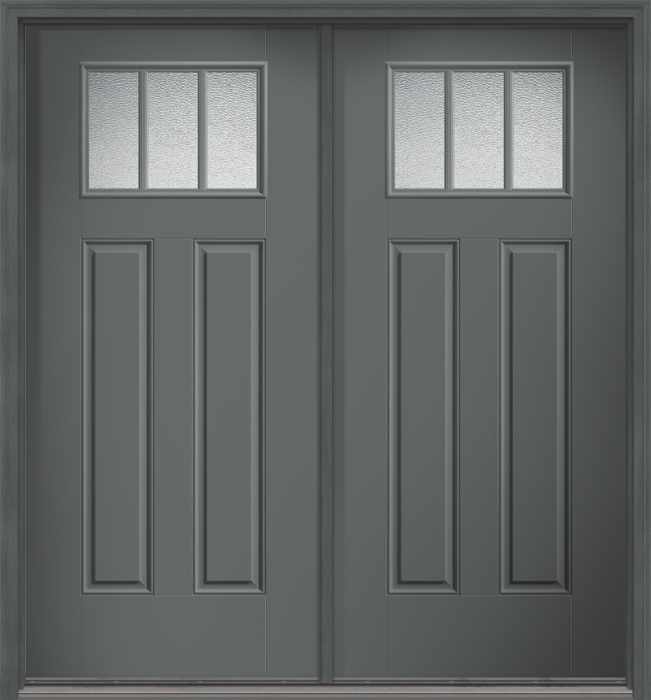 80" Granite Craftsman 3 Lite 2 Panel SDL Smooth Fiberglass Double Door