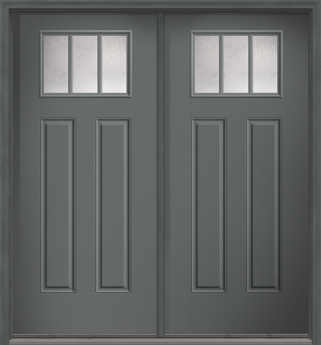 80" Rainglass Craftsman 3 Lite 2 Panel SDL Smooth Fiberglass Double Door