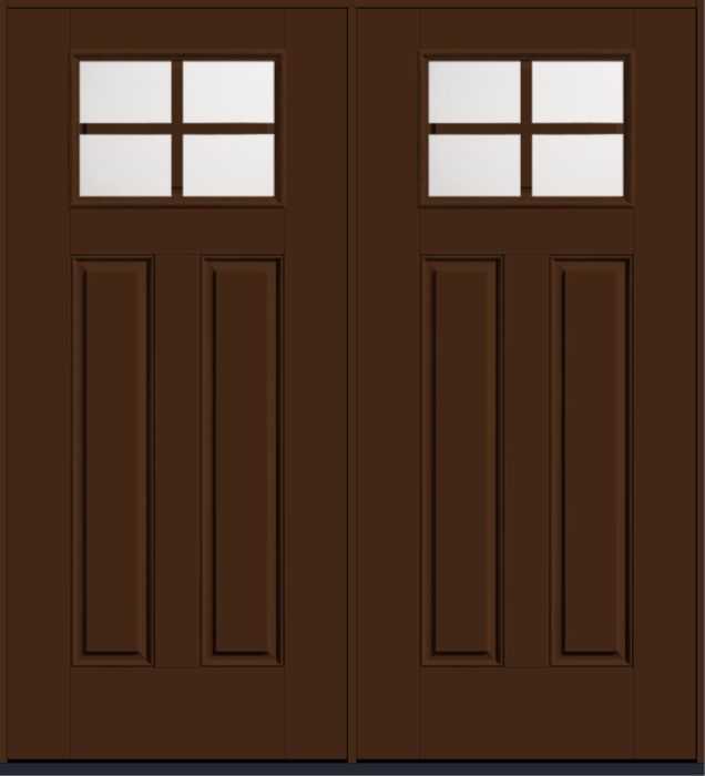 80" Satin Etch Craftsman 4 Lite 2 Panel SDL Smooth Fiberglass Double Door