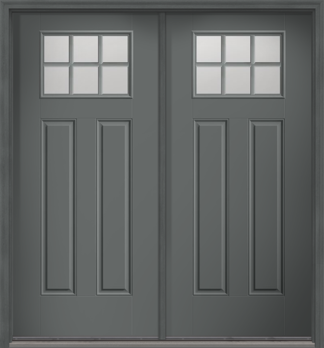80" Low-E Craftsman 6 Lite 2 Panel SDL Smooth Fiberglass Double Door