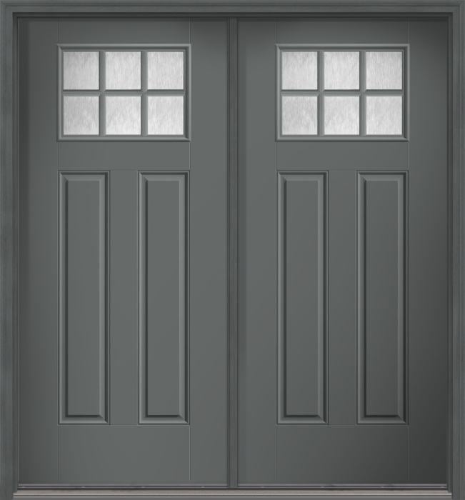 80" Chord Craftsman 6 Lite 2 Panel SDL Smooth Fiberglass Double Door
