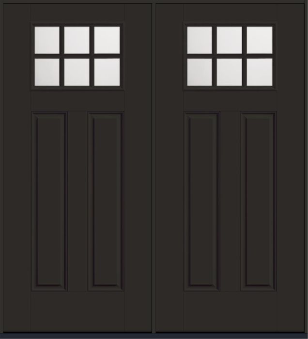 80" Satin Etch Craftsman 6 Lite 2 Panel SDL Smooth Fiberglass Double Door