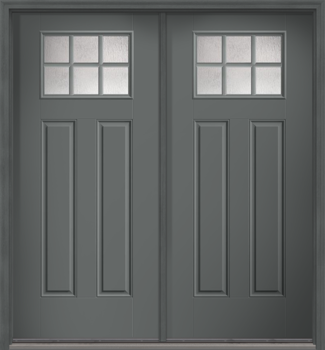 80" Rainglass Craftsman 6 Lite 2 Panel SDL Smooth Fiberglass Double Door
