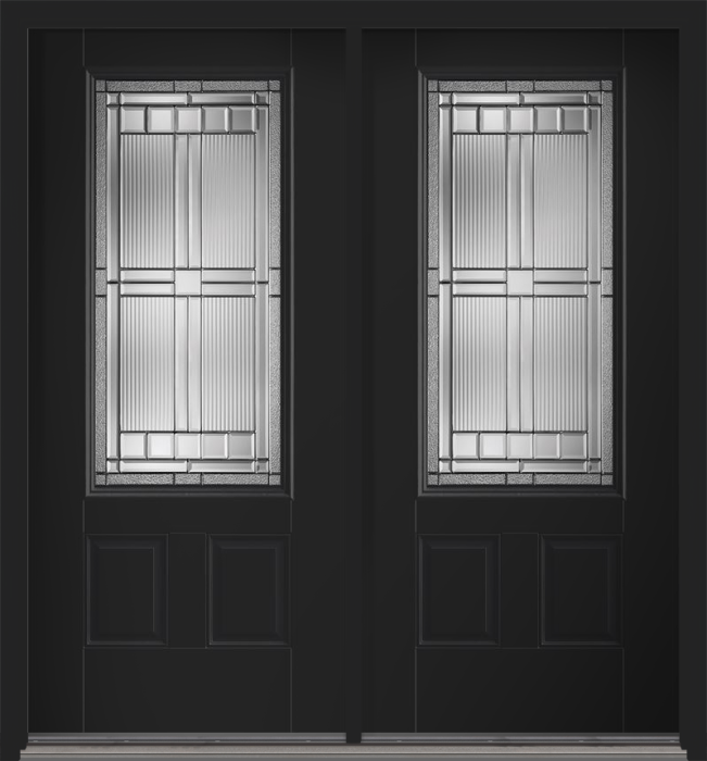 80" Saratoga 3/4 Lite 2 Panel Smooth Fiberglass Double Door