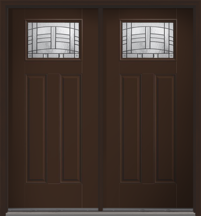 80" Maple Park Craftsman Top View 2 Panel Smooth Fiberglass Double Door