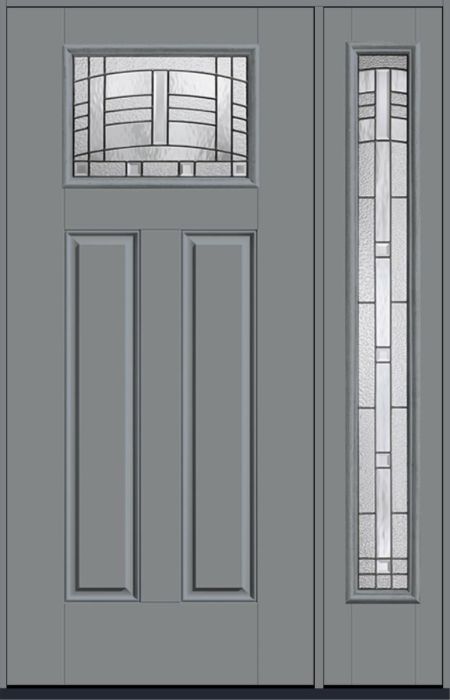 80" Maple Park Craftsman Top View 2 Panel Smooth Fiberglass Single Door, Full Sidelite
