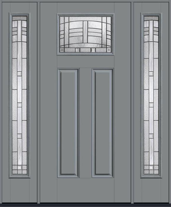 80" Maple Park Craftsman Top View 2 Panel Smooth Fiberglass Single Door, Full Sidelites