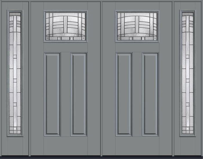 80" Maple Park Craftsman Top View 2 Panel Smooth Fiberglass Double Door, Full Sidelites