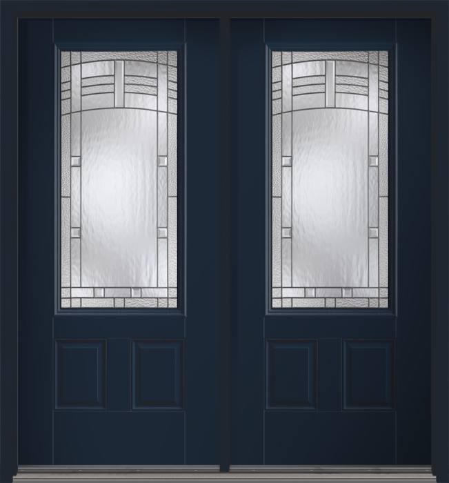 80" Maple Park 3/4 Lite 2 Panel Smooth Fiberglass Double Door