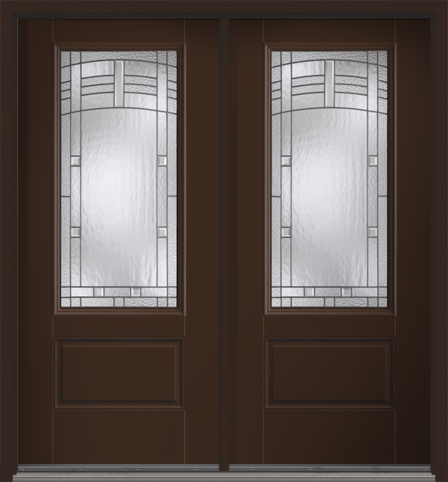 80" Maple Park 3/4 Lite 1 Panel Smooth Fiberglass Double Door
