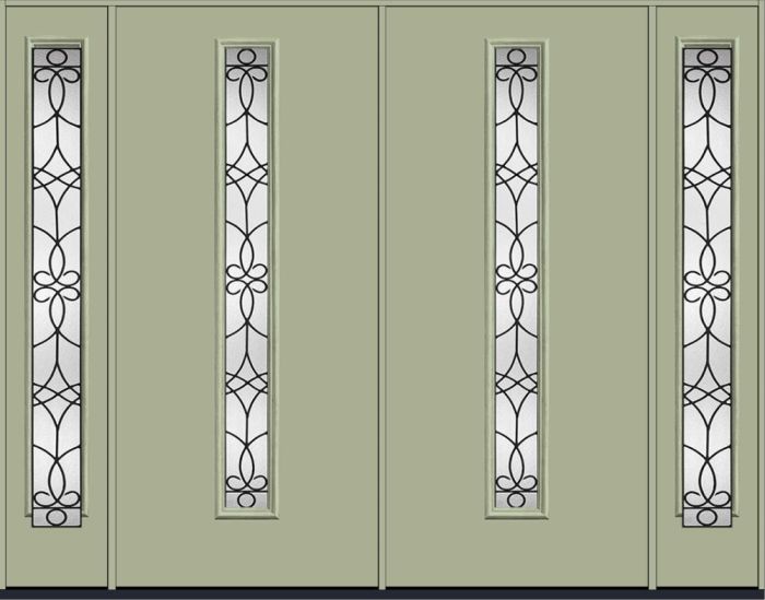 80" Salinas Modern Pulse Linea Centered Smooth Fiberglass Double Door, Full Sidelites