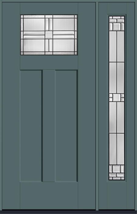 80" Saratoga Craftsman Top View 2 Panel Shaker Smooth Flush-Glazed Fiberglass Single Door, Full Sidelite