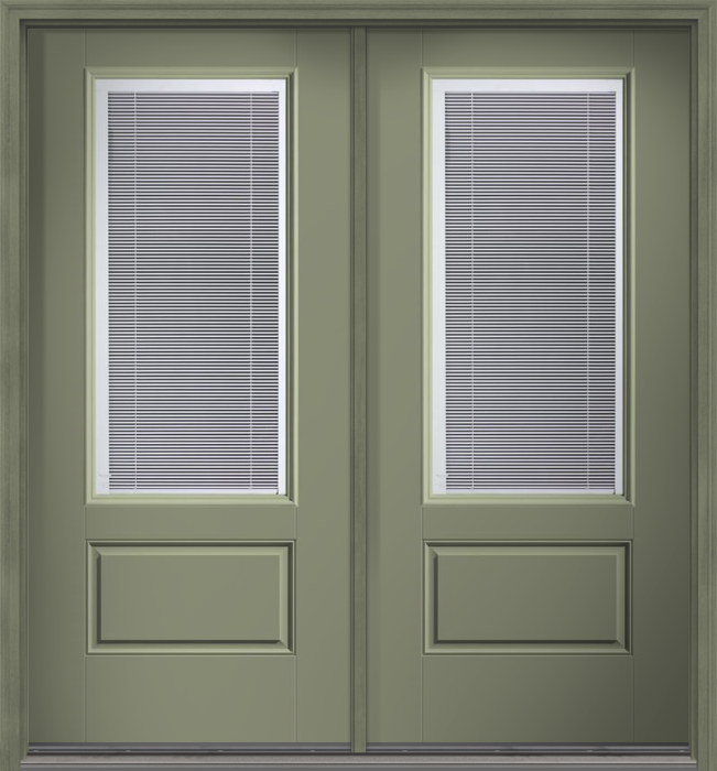 80" Clear Raise/Tilt Smooth 3/4 Lite 1 Panel Fiberglass Double Door
