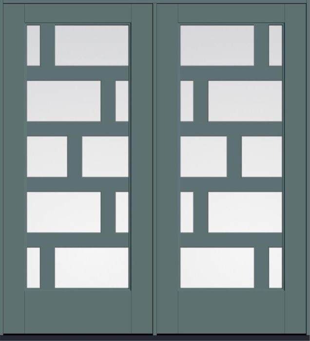 80" Clear Contemporary Asymmetrical 10 Lite Left SDL Flat 3-1/2" Smooth Full Lite Flush-Glazed Fiberglass Double Door