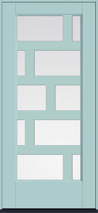 80" Clear Contemporary Asymmetrical 10 Lite Right SDL Flat 3-1/2" Smooth Full Lite Flush-Glazed Fiberglass Single Door