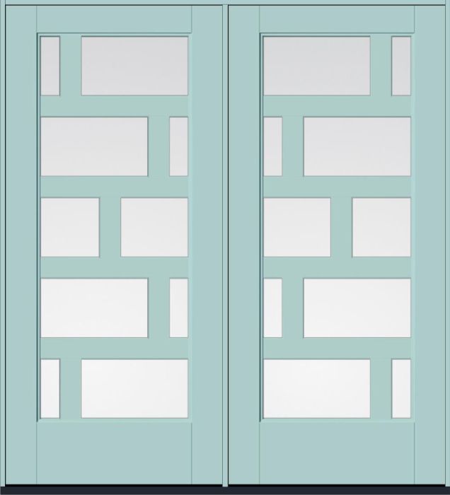 80" Clear Contemporary Asymmetrical 10 Lite Right SDL Flat 3-1/2" Smooth Full Lite Flush-Glazed Fiberglass Double Door