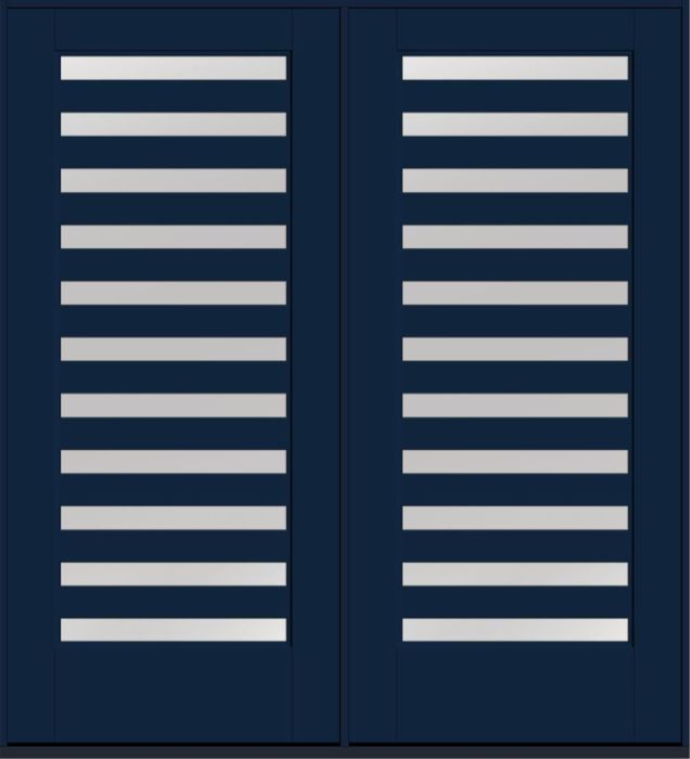 80" Clear Slimlite 11 Lite SDL Flat 3-1/2" Smooth Full Lite Flush-Glazed Fiberglass Double Door