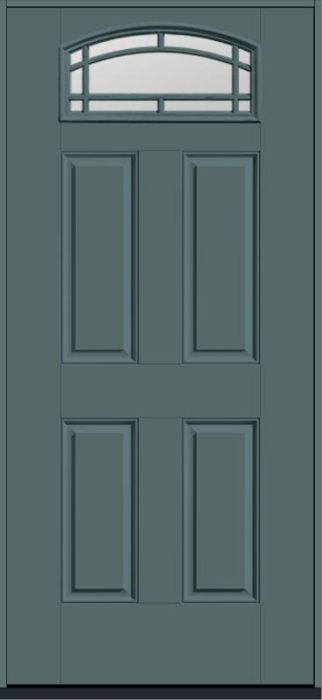 80" Low-E Camber Top Lite 4 Panel Fixed Grilles Smooth Prairie Fiberglass Single Door