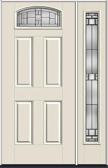 80" Saratoga Camber Top Lite 4 Panel Smooth Fiberglass Single Door, Sidelite