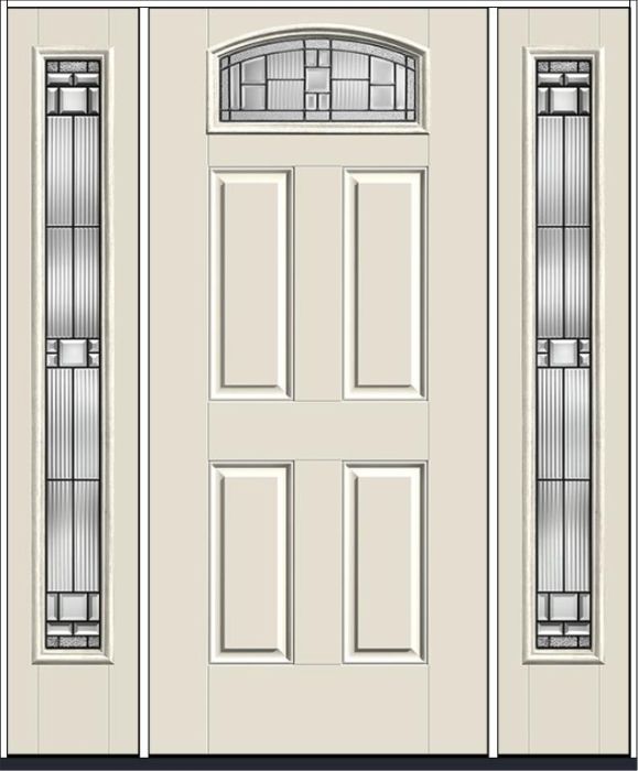 80" Saratoga Camber Top Lite 4 Panel Smooth Fiberglass Single Door, Sidelites