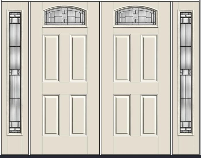 80" Saratoga Camber Top Lite 4 Panel Smooth Fiberglass Double Door, Sidelites