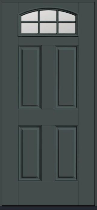 80" Low-E Camber Top 6 Lite 4 Panel Fixed Grilles Smooth Fiberglass Single Door