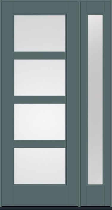 96" Low-E Contemporary 4 Lite SDL Flat 3-1/2" Smooth Full Lite Flush-Glazed Fiberglass Single Door, Sidelite
