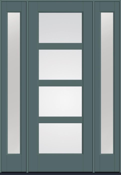 96" Low-E Contemporary 3 Lite SDL Flat 3-1/2" Smooth Full Lite Flush-Glazed Fiberglass Single Door, Sidelites