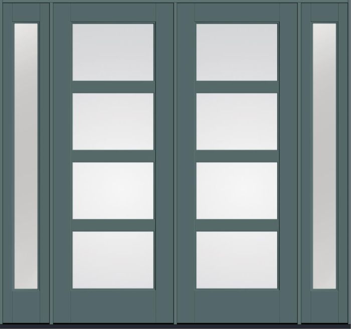 96" Low-E Contemporary 4 Lite SDL Flat 3-1/2" Smooth Full Lite Flush-Glazed Fiberglass Double Door, Sidelites