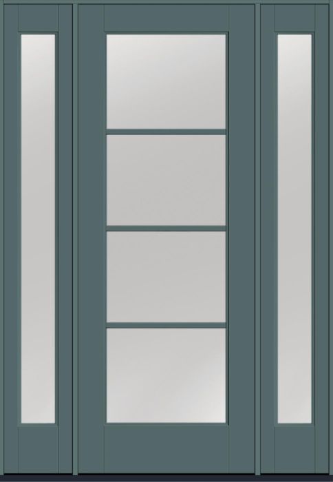 96" Low-E Colonial 4 Lite SDL Flat 1-1/8" Smooth Full Lite Flush-Glazed Fiberglass Single Door, Sidelites