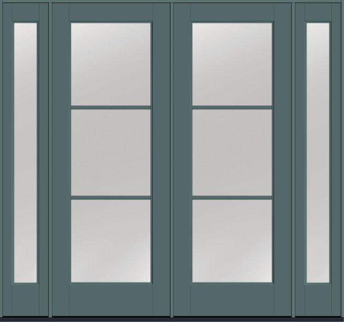 96" Low-E Colonial 3 Lite SDL Flat 1-1/8" Smooth Full Lite Flush-Glazed Fiberglass Double Door, Sidelites