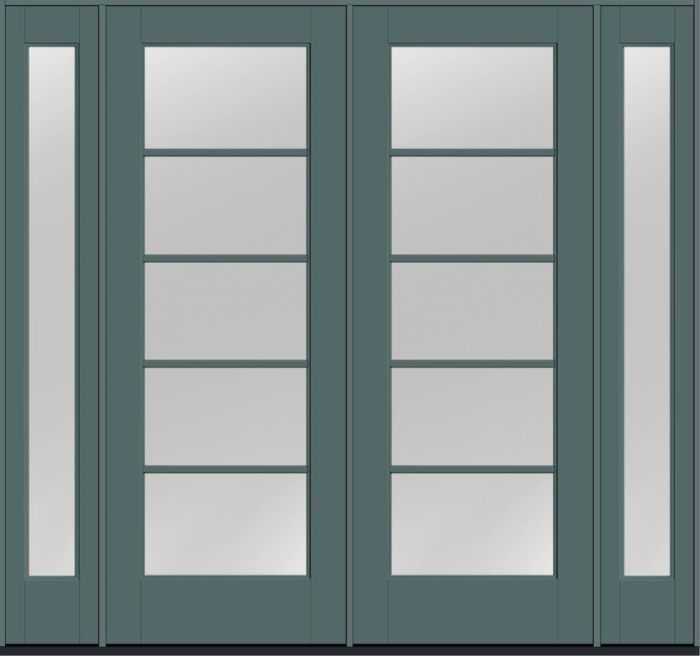 96" Low-E Colonial 5 Lite SDL Flat 1-1/8" Smooth Full Lite Flush-Glazed Fiberglass Double Door, Sidelites