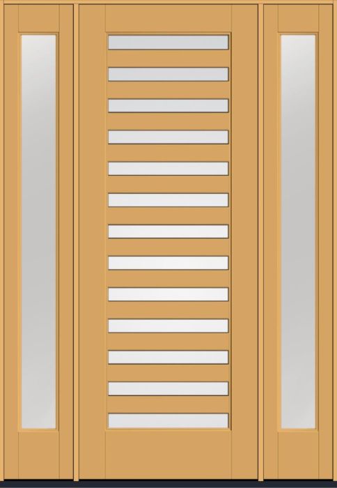 96" Low-E Slimlite 13 Lite SDL Flat 3-1/2" Smooth Full Lite Flush-Glazed Fiberglass Single Door, Full Sidelites