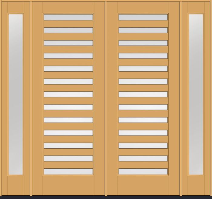 96" Low-E Slimlite 13 Lite SDL Flat 3-1/2" Smooth Full Lite Flush-Glazed Fiberglass Double Door, Full Sidelites