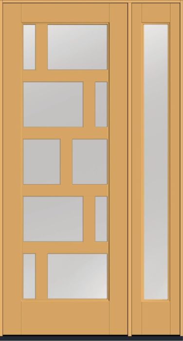 96" Low-E Contemporary Asymmetrical 10 Lite Left SDL Flat 3-1/2" Smooth Full Lite Flush-Glazed Fiberglass Single Door, Full Sidelite