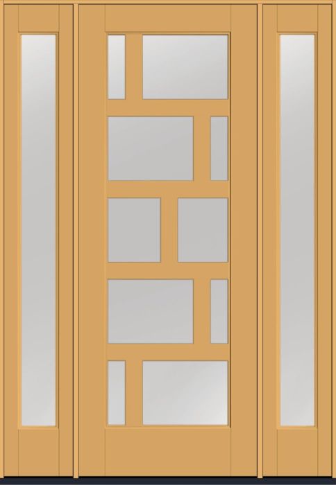 96" Low-E Contemporary Asymmetrical 10 Lite Left SDL Flat 3-1/2" Smooth Full Lite Flush-Glazed Fiberglass Single Door, Full Sidelites