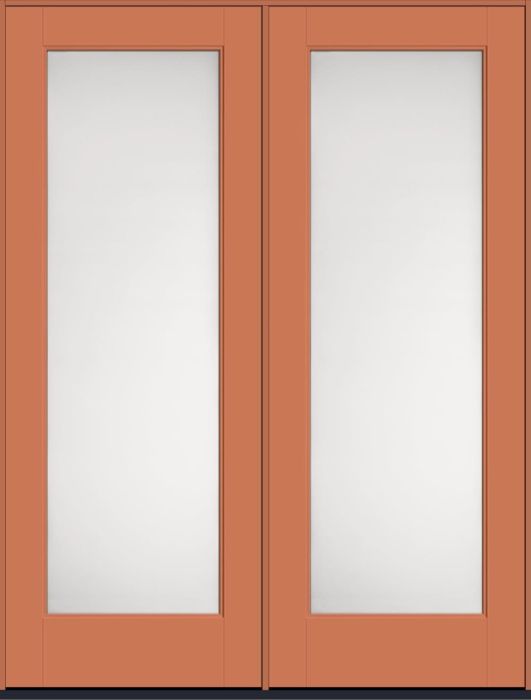 96" Satin Etch Contemporary Modern Full Lite Smooth Flush-Glazed Fiberglass Double Door