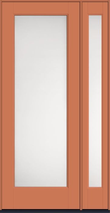96" Satin Etch Contemporary Modern Full Lite Smooth Flush-Glazed Fiberglass Single Door, Sidelite