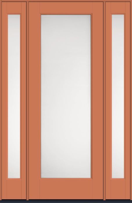 96" Satin Etch Contemporary Modern Full Lite Smooth Flush-Glazed Fiberglass Single Door, Sidelites