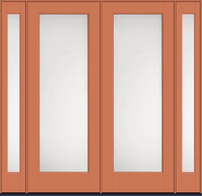 96" Satin Etch Contemporary Modern Full Lite Smooth Flush-Glazed Fiberglass Double Door, Sidelites