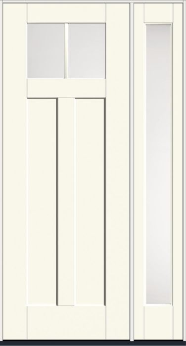 96" Satin Etch Craftsman 2 Lite 2 Panel Shaker SDL Flat 1-1/8" Smooth Flush-Glazed Fiberglass Single Door, Full Sidelite