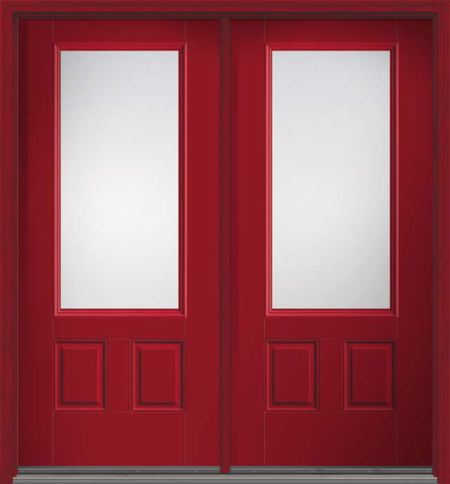 80" Clear 3/4 Lite 2 Panel Smooth Fiberglass Double Door