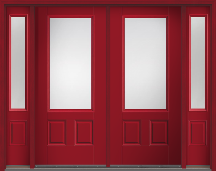 80" Clear 3/4 Lite 2 Panel Smooth Fiberglass Double Door, Sidelites