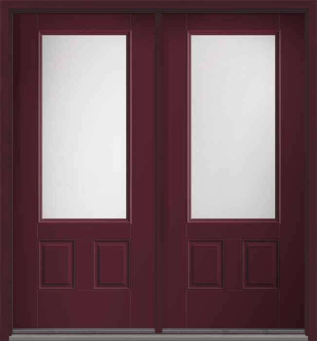 80" Satin Etch 3/4 Lite 2 Panel Smooth Fiberglass Double Door