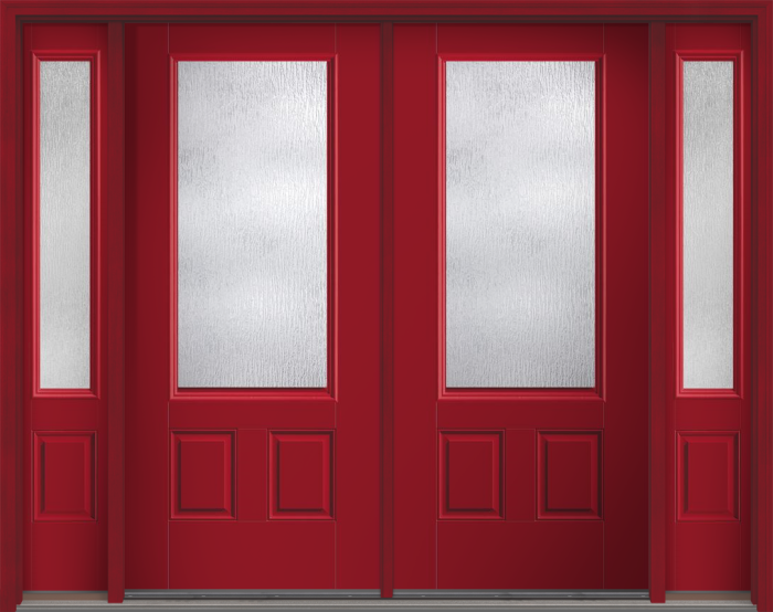 80" Rainglass 3/4 Lite 2 Panel Smooth Fiberglass Double Door, Sidelites