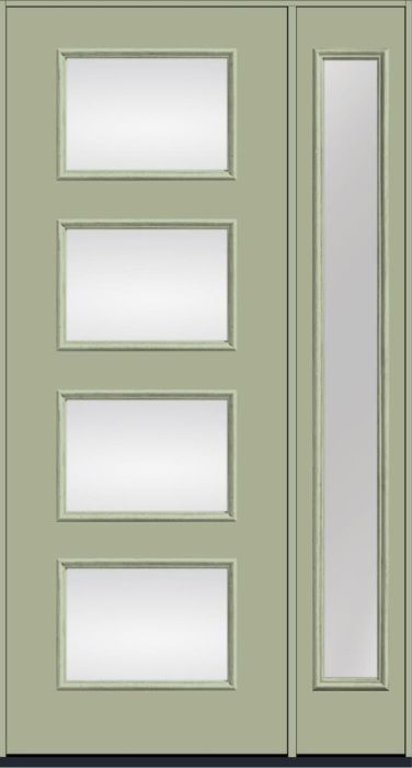 96" Low-E Modern Pulse Ari 4-Lite Smooth Fiberglass Single Door, Full Sidelite