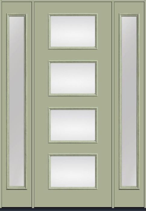 96" Low-E Modern Pulse Ari 4-Lite Smooth Fiberglass Single Door, Full Sidelites
